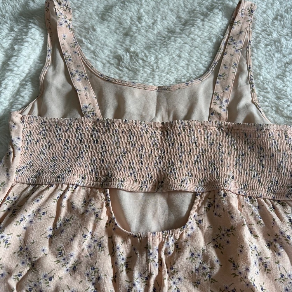 American Eagle Floral Smocked Back Babydoll Top Pink Purple Boho NWT Size L - Picture 10 of 16